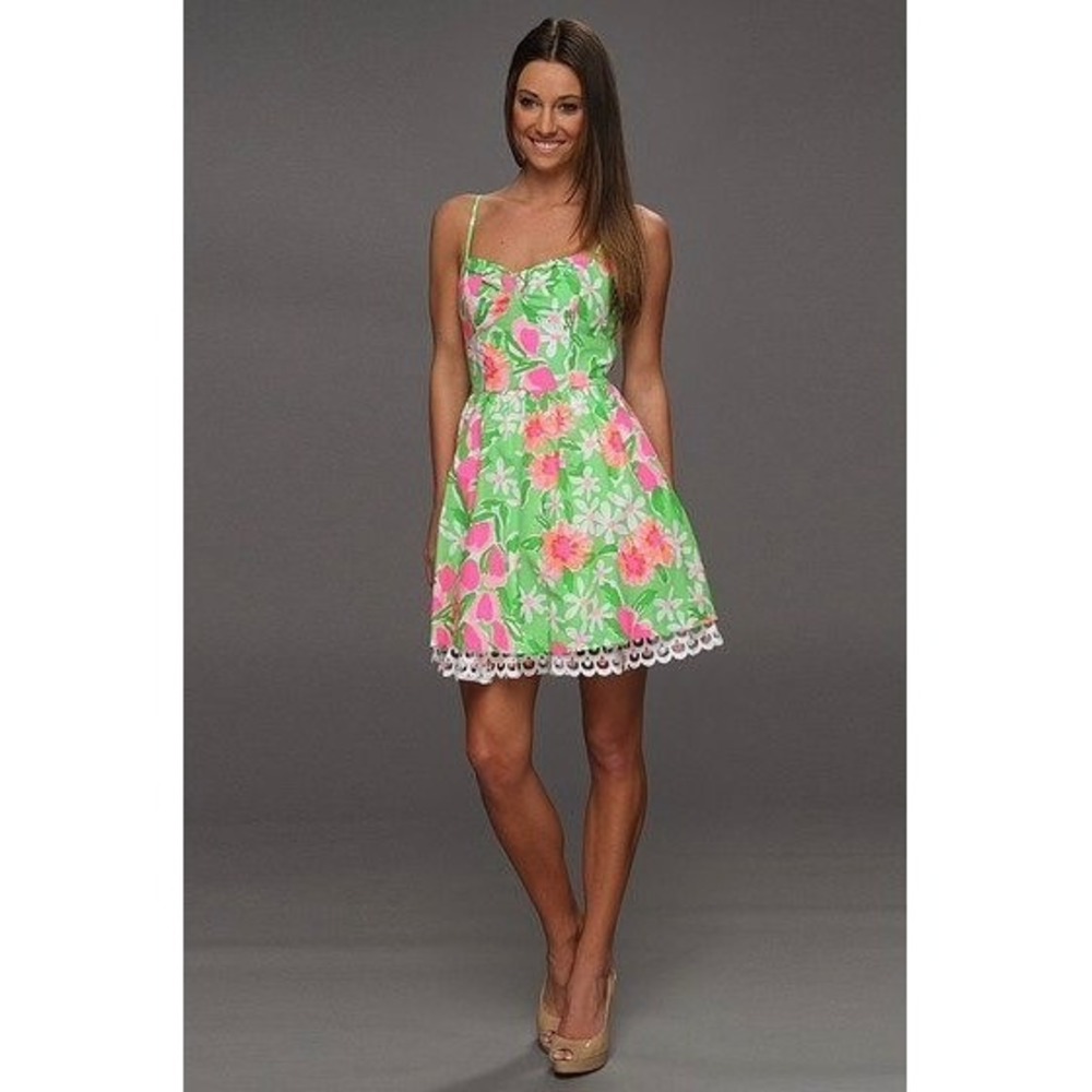 Lilly Pulitzer Macauley Dress Everything Nice Floral Green Pink Cutout Back 12